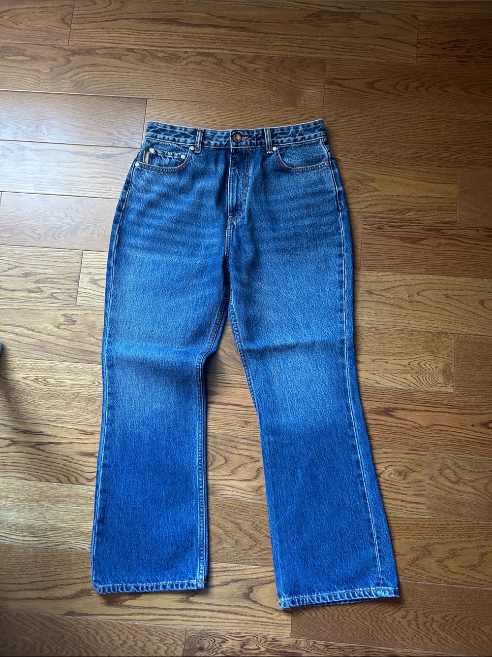 Ganni Women’s Indigo Blue Straight Jeans with Back Pocket Logo Size 31 cropped - Picture 2 of 9